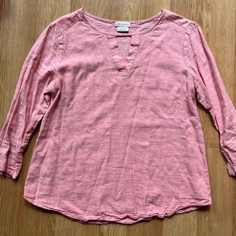 Van Heusen Pink 3/4 Sleeve Mandarin Collar Blouse